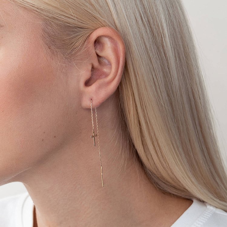 Золотые серьги - протяжки "Крестики" с05233 от ювелирного магазина Оникс - 5