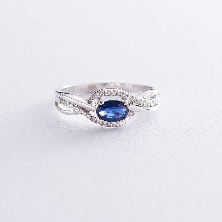 Золота каблучка з синім сапфіром і діамантами C01298R від ювелірного магазину Онікс