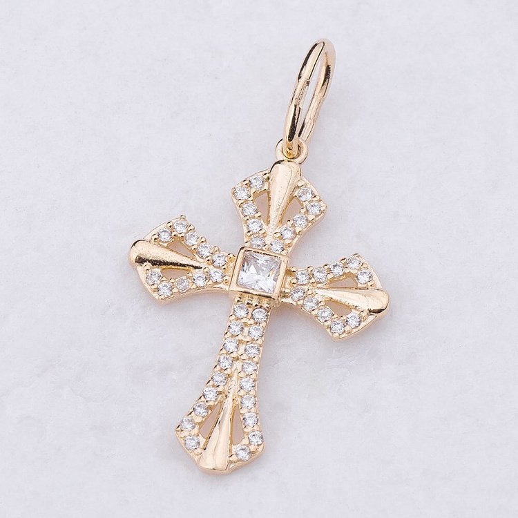 Золотой крест с фианитами п02109 от ювелирного магазина Оникс - 2