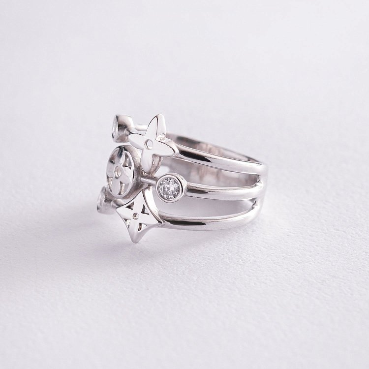 Серебряное кольцо "Клевер" с фианитами 1488/1р-CZ - 2 Серебряное кольцо "Клевер" с фианитами 1488/1р-CZ от ювелирного магазина Оникс - 2