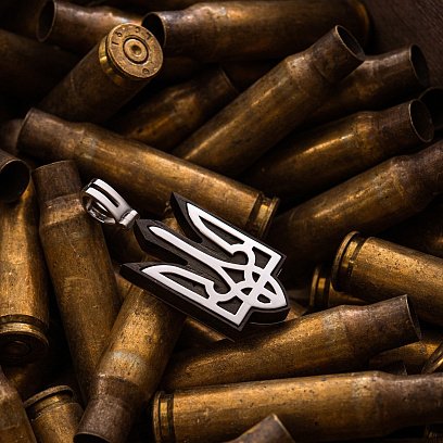 Срібний кулон "Герб України - Тризуб" з ебеновим деревом 959 №2