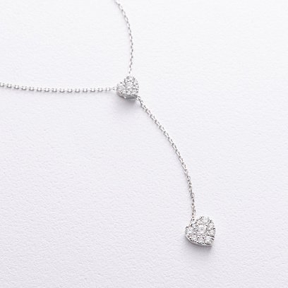 Золоте кольє - краватка "Сердечки" з діамантами колб0120mi