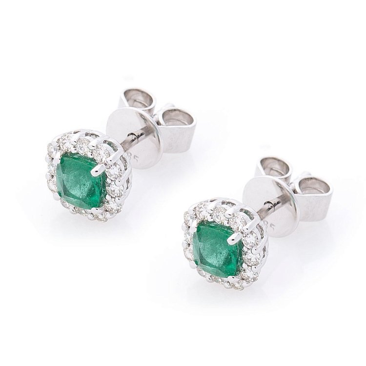 Золотые серьги-пусеты с изумрудами и бриллиантами сб0186gl от ювелирного магазина Оникс