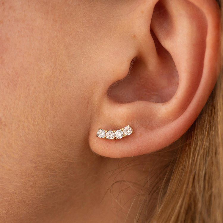 Сережки - пусети "Lora" з фіанітами (жовте золото) с09098 від ювелірного магазину Онікс - 3