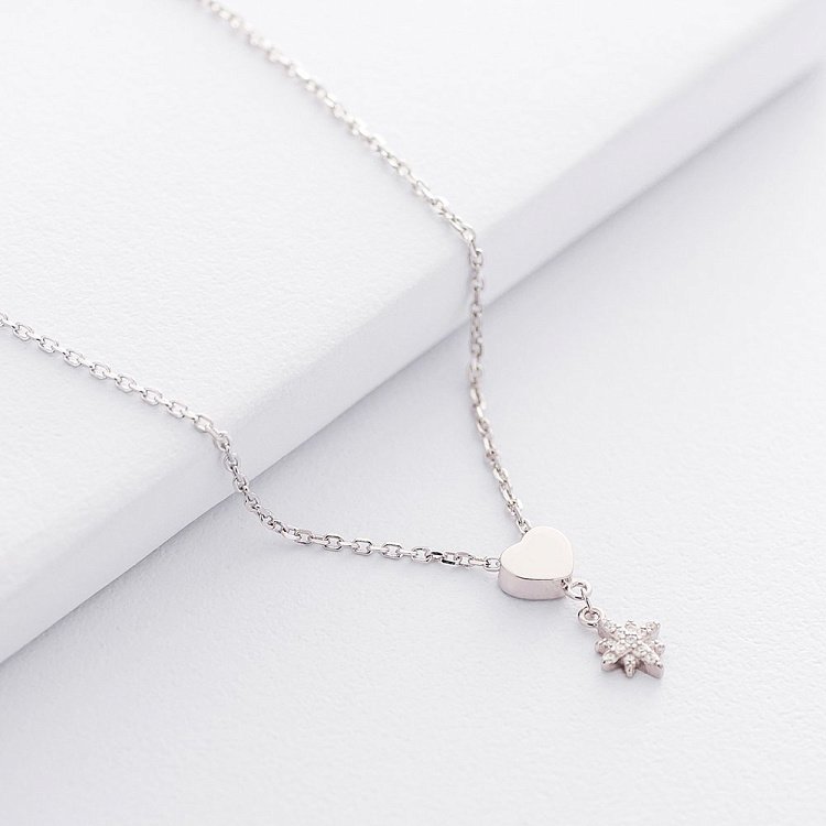 Срібне кольє з сердечком (фіаніт) 18783 від ювелірного магазину Онікс