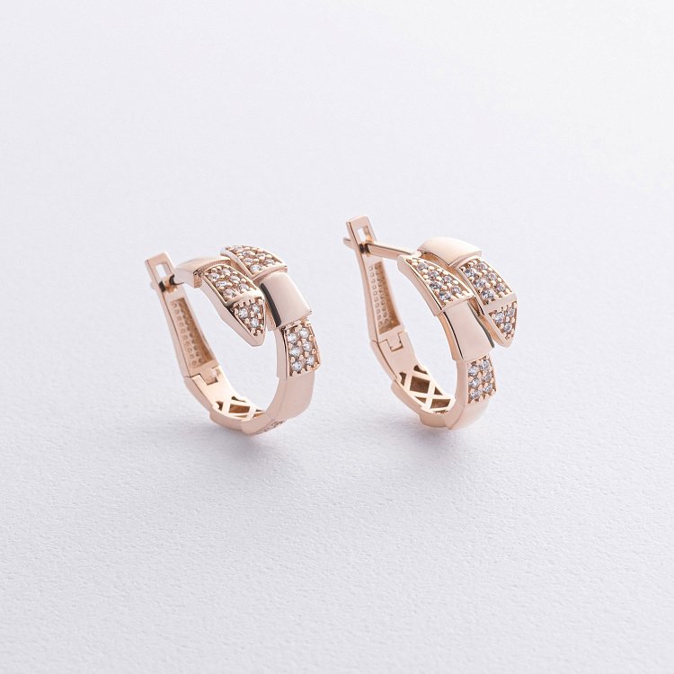 Серьги "Змеи" с фианитами (красное золото) с09052 от ювелирного магазина Оникс