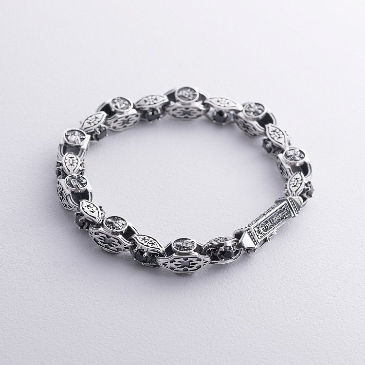 Чоловічий срібний браслет "Врятуй і Збережи" з фіанітами 1000б - 2 Чоловічий срібний браслет "Врятуй і Збережи" з фіанітами 1000б від ювелірного магазину Онікс - 2