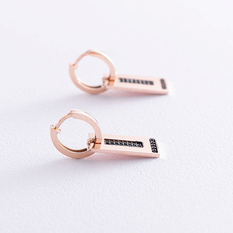 Сережки в червоному золоті з чорними фіанітами с08144 від ювелірного магазину Онікс - 3