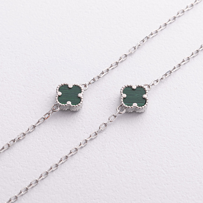 Серебряное колье "Клевер" (малахит) 181350 №2