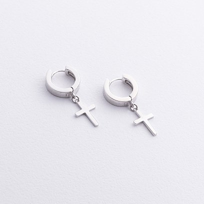 Серебряные серьги "Крестики" 123425