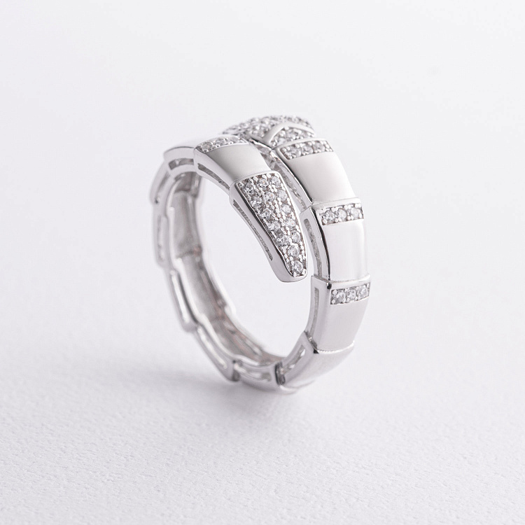 Серебряное кольцо «Змея» с фианитами 112842 от ювелирного магазина Оникс - 1