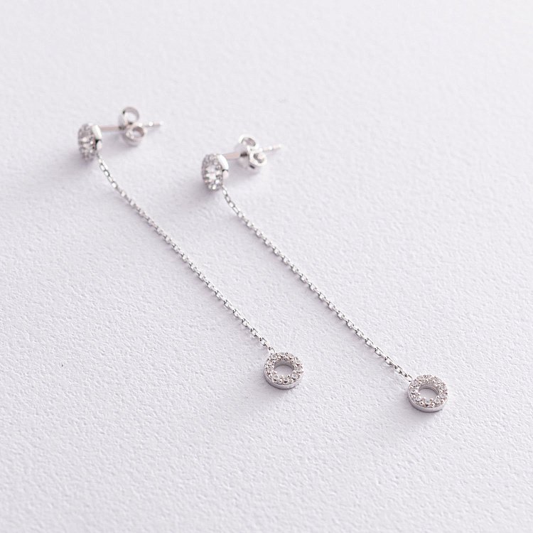 Сережки - пусети "Кружечки" в білому золоті (фіаніти) с07278 від ювелірного магазину Онікс