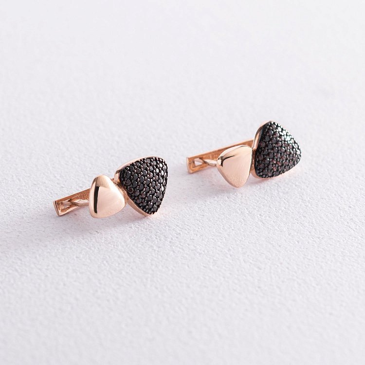 Золоті сережки з чорними фіанітами с04984 від ювелірного магазину Онікс