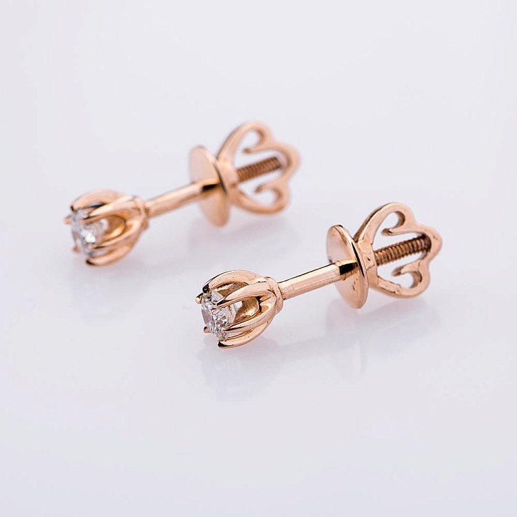 Золоті сережки-пусети з діамантами е0462-1к від ювелірного магазину Онікс - 1