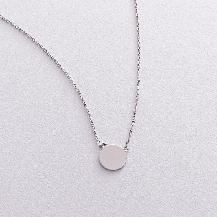 Кольє "Монетка" в білому золоті (можливе гравіювання) кол02042 від ювелірного магазину Онікс