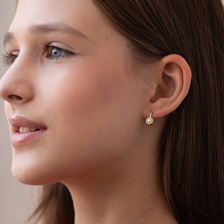 Дитячі сережки "Сердечки" в жовтому золоті (фіаніти) с09248 від ювелірного магазину Онікс - 3