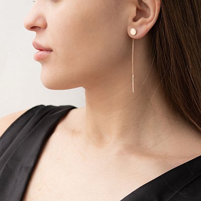 Сережки-протяжки в червоному золоті з фіанітами с06727 №6