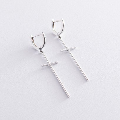Серьги "Кресты" в белом золоте с06758