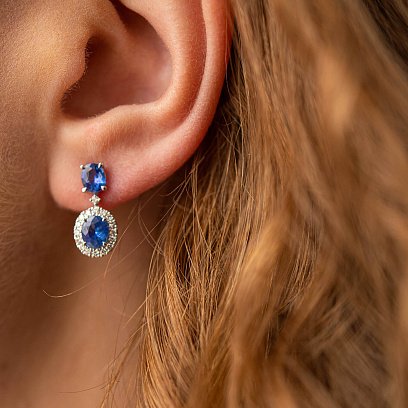 Золотые серьги - пусеты с бриллиантами и сапфирами сб0459nl №5