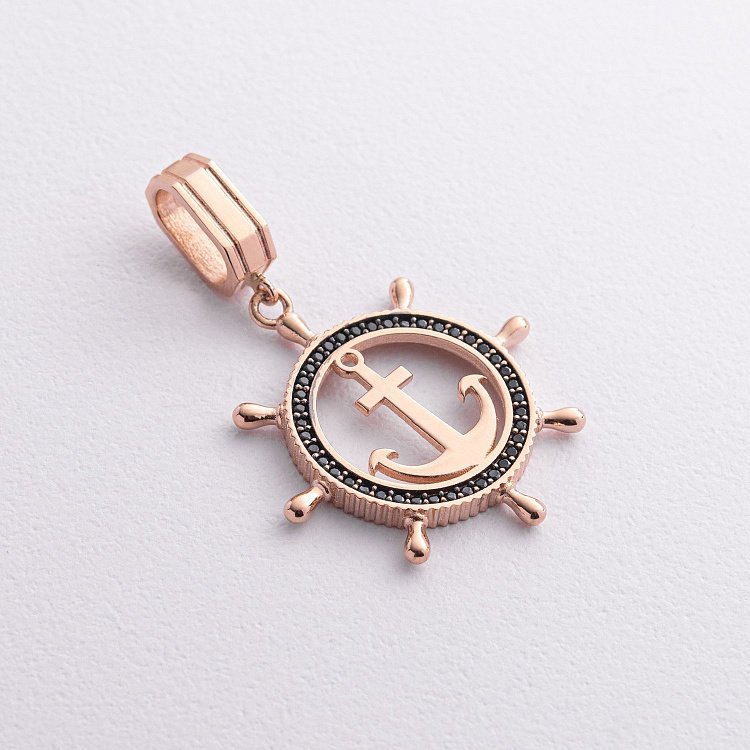 Кулон "Якір" з чорними фіанітами (червоне золото) п02744 від ювелірного магазину Онікс