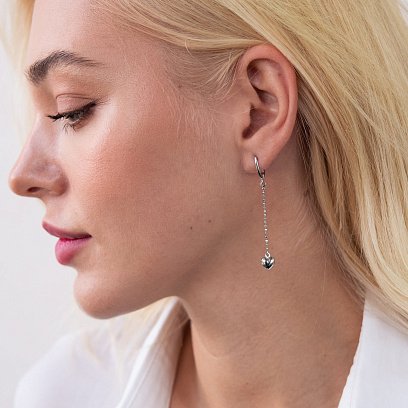 Срібні сережки "Сердечки" на ланцюжку 123145 №2