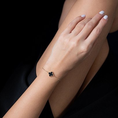 Золотой браслет "Клевер" с ониксом б04392 №2