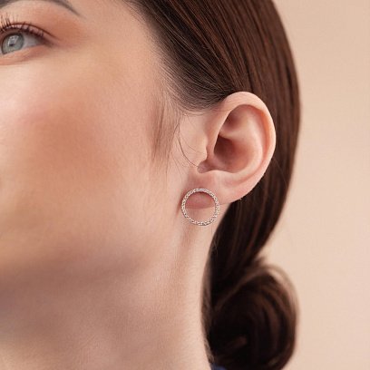 Сережки - пусети "Кругообіг" з фіанітами 1.6 см (жовте золото) с08376 №2