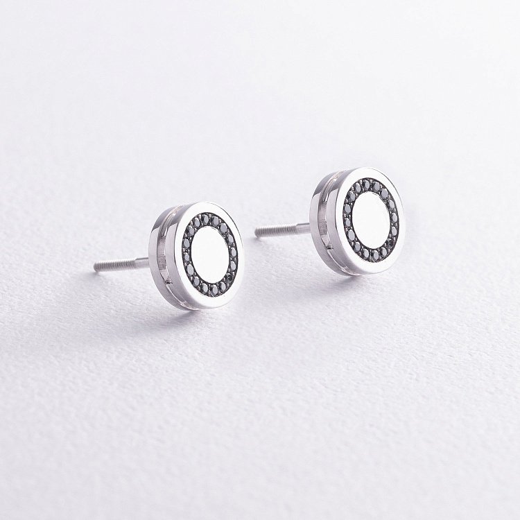 Золоті сережки - пусети з чорними діамантами 334461122 від ювелірного магазину Онікс - 6