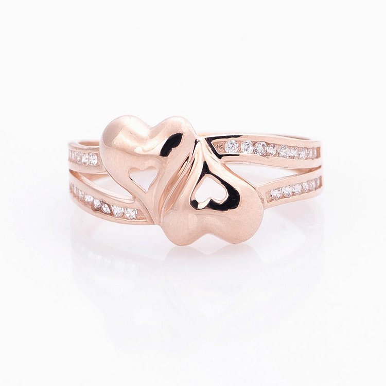 Золота каблучка "Серця" (фіаніти) к05003 від ювелірного магазину Онікс - 2