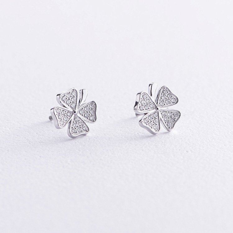 Золоті сережки - пусети "Конюшина" з діамантами 311971121 від ювелірного магазину Онікс