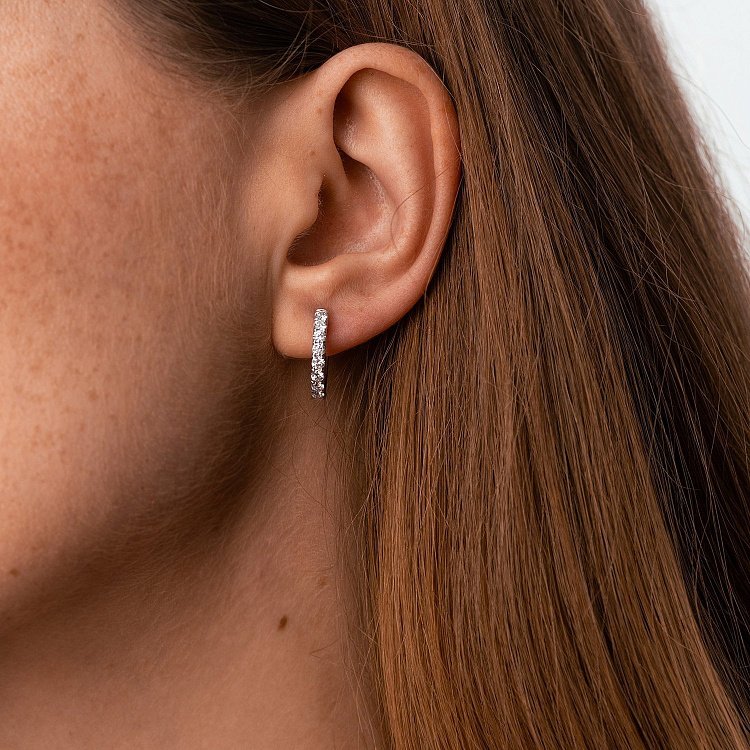 Золотые серьги - кольца с бриллиантами сб0542cha от ювелирного магазина Оникс - 1