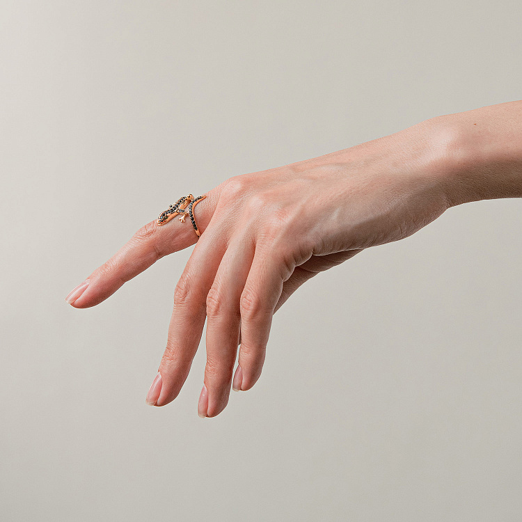 Кольцо "Ящерица" в красном золоте (фианиты) к04927 от ювелирного магазина Оникс - 5