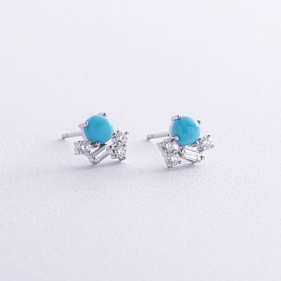 Золотые серьги - пусеты (бриллианты, бирюза) сб0504ca №3