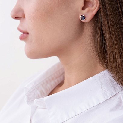 Серебряные серьги-пусеты с синт. сапфиром нано 6х8 121968 №2