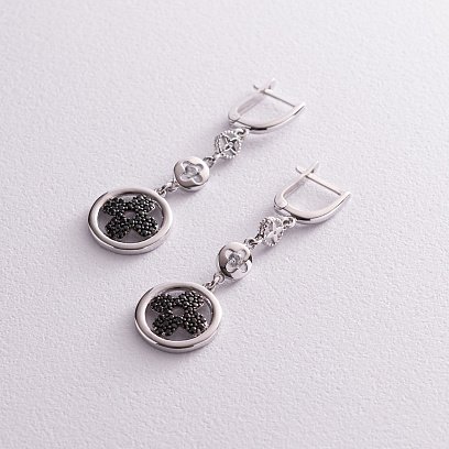 Золотые серьги "Клевер" с фианитами с04840