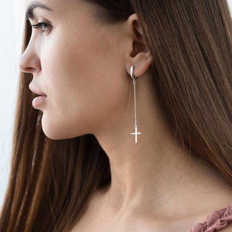Срібні сережки "Хрестики" на ланцюжку 122816 від ювелірного магазину Онікс - 6