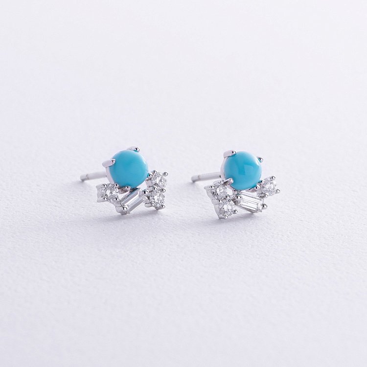 Золотые серьги - пусеты (бриллианты, бирюза) сб0504ca от ювелирного магазина Оникс - 2