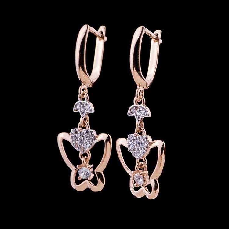 Золоті сережки "Метелики" з фіанітами с03761 від ювелірного магазину Онікс - 1