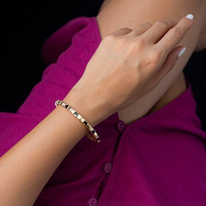 Жорсткий браслет в жовтому золоті (фіаніт, емаль) б04503 №2