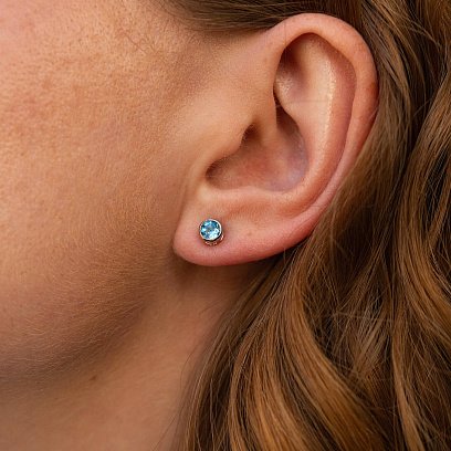 Золоті сережки - пусети з блакитними топазами сб0428gl №4