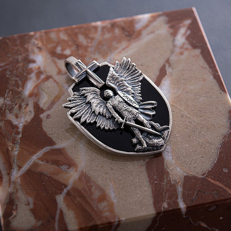 Серебряный кулон "Архангел Михаил" с ониксом (возможна индивидуальная гравировка) 277 от ювелирного магазина Оникс - 4