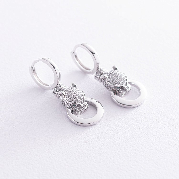 Золоті сережки "Пантера" (фіаніти) с04989 від ювелірного магазину Онікс