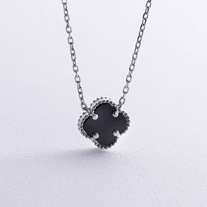Серебряное колье "Клевер" с ониксом 181299