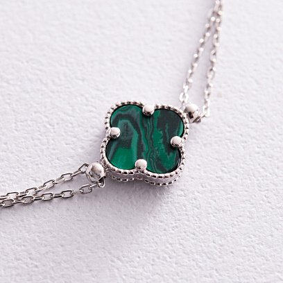Срібний браслет "Конюшина" з малахітом 141596 №3