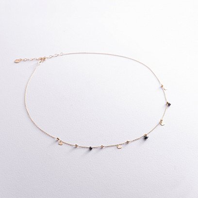 Колье "Сердечки" с черными фианитами (желтое золото) кол02271