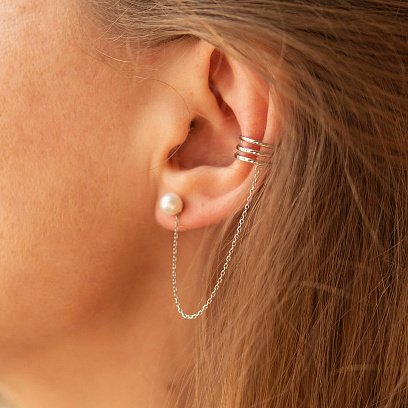 Сережка - каффа "Трініті" з перлиною (біле золото) с08251 №7