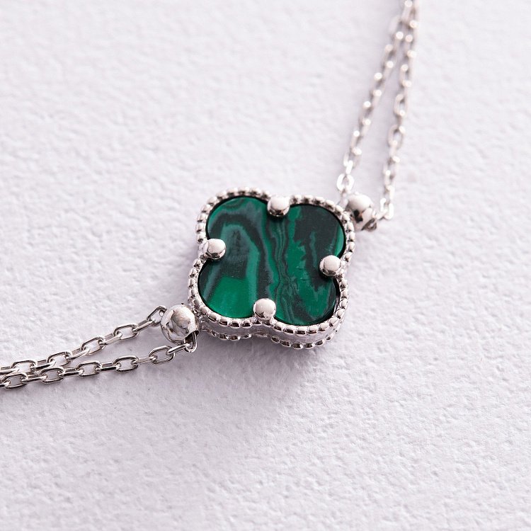 Срібний браслет "Конюшина" з малахітом 141596 від ювелірного магазину Онікс - 2