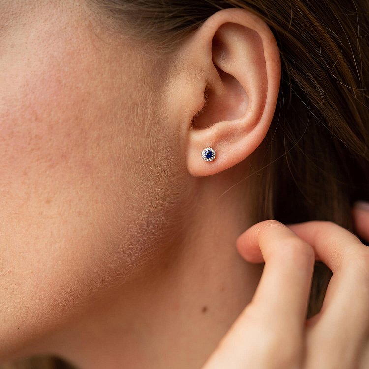 ?Золоті сережки - пусети з діамантами і сапфірами сб0444gl від ювелірного магазину Онікс - 1