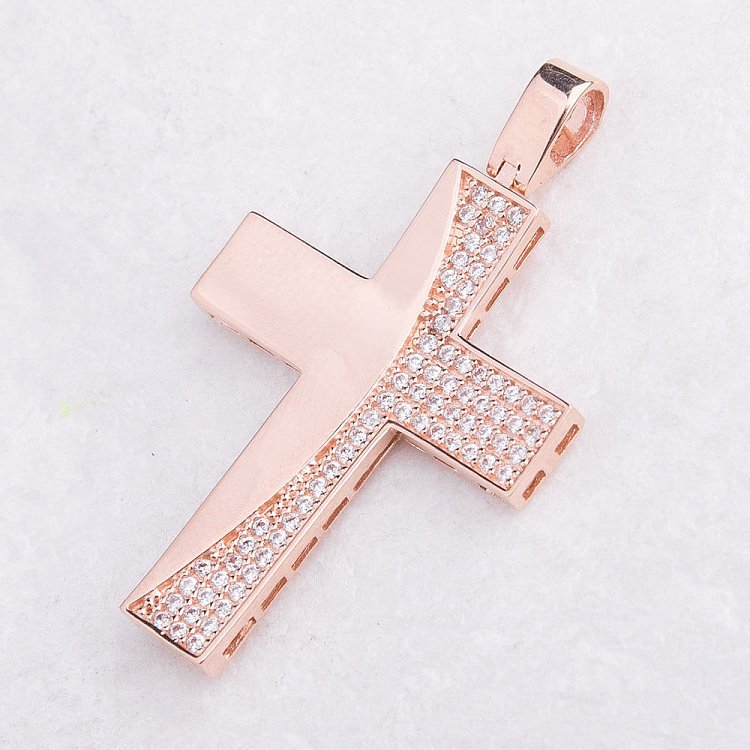 Золотий хрестик з фіанітами п02191 від ювелірного магазину Онікс - 2