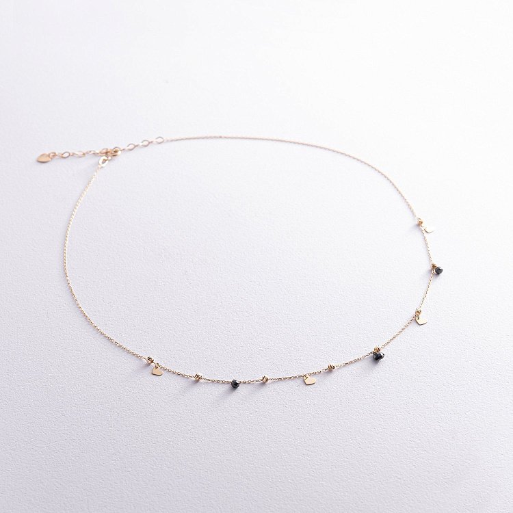 Колье "Сердечки" с черными фианитами (желтое золото) кол02271 от ювелирного магазина Оникс